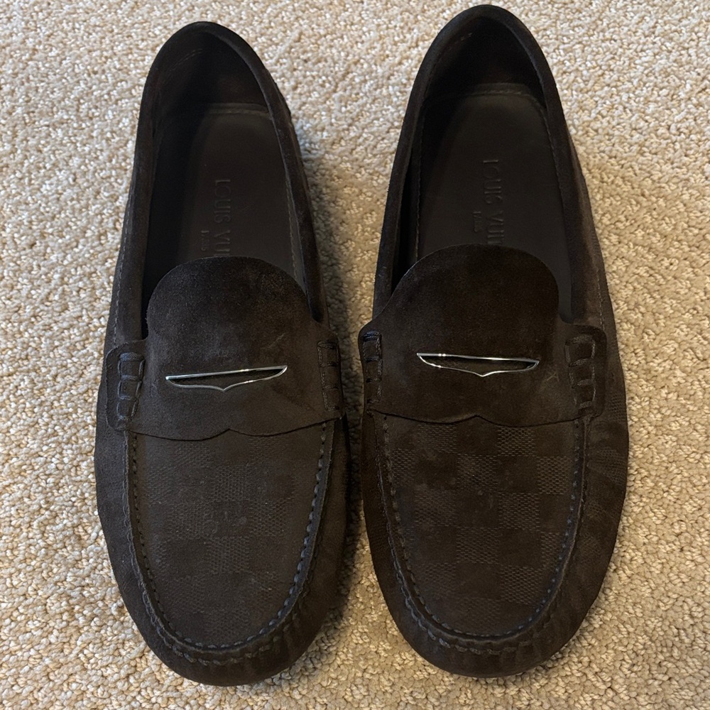 Louis Vuitton Men's Dark Brown Suede Penny Loafers